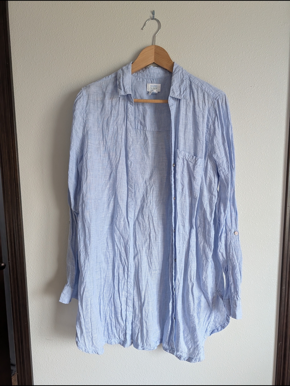 Sigrid Olsen Light Blue 100% Linen Button-Up Tunic